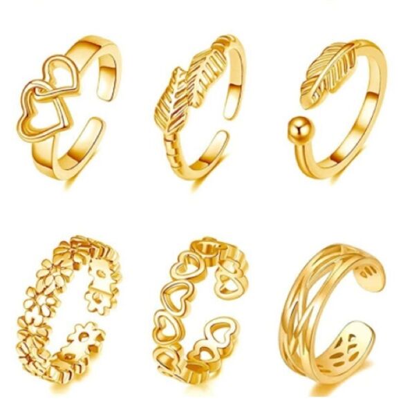 Yellow Gold Adjustable Boho Open Toe Rings - Set of 20 - Picture 3 of 11